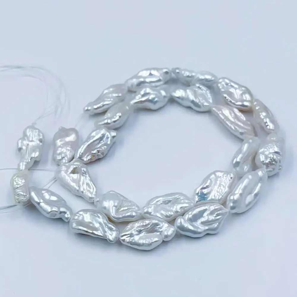 15inch  10x17mm High-Luster Pearl Long White Real Natural Freshwater Biwa Pearl Loose Wholesale Beads