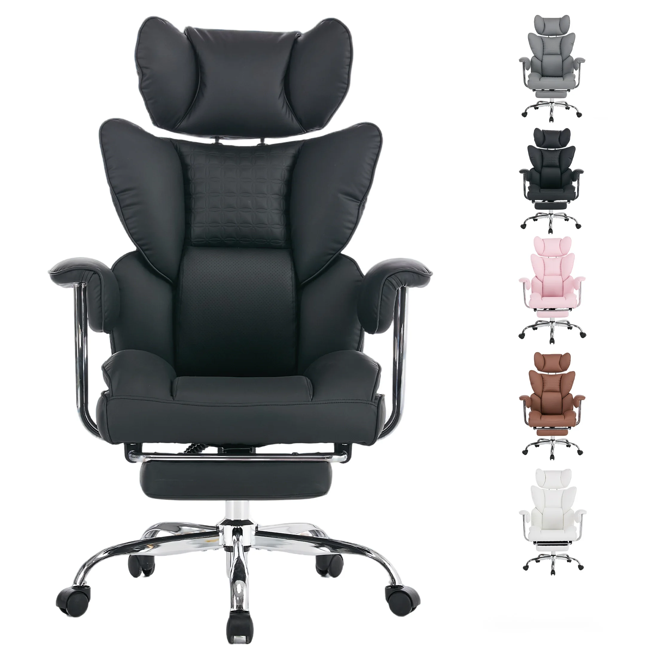 Ergonomic Fixed Armrest Reclining Computer Chair with Pocket PU Leather 350 LBS Office Chair with Footrest Height Adjustable