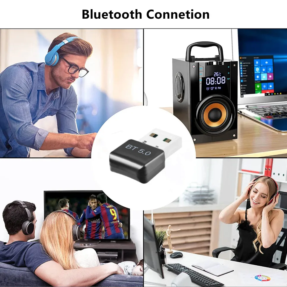 Grwibeou USB Bluetooth 5.0 Adaptor Dongle Bluetooth 5.0 Penerima Audio Pemancar untuk PC Mouse Nirkabel Keyboard Speaker Musik