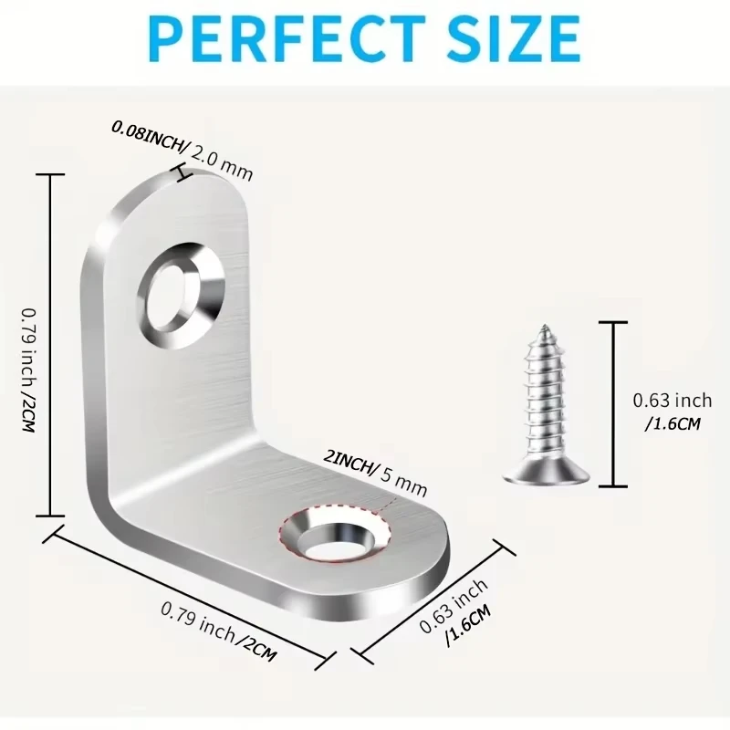 40pcs Stainless Steel L Brackets - Small Right Angle Corner Brace for Shelves, Wood Furniture, Chair