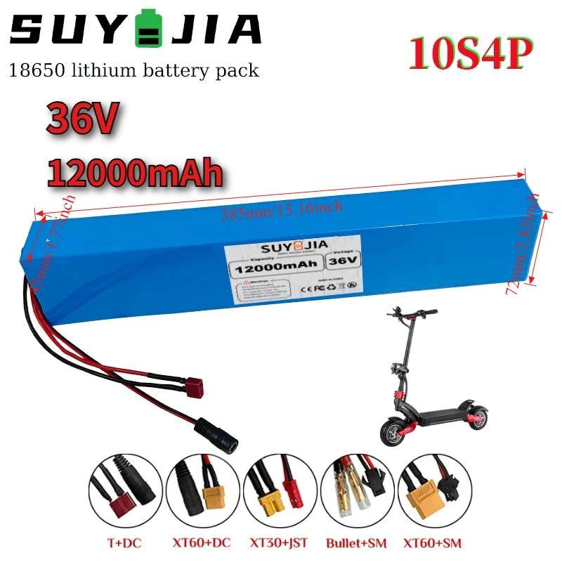 10S4P 36V 12Ah Electric Scooter  Battery 18650 36V 12000mAh  Power Battery Pack Suitable for Electric Scooter Equipped with BMS
