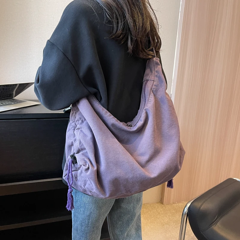 Płócienna torba na ramię o dużej pojemności dla kobiet Torba na książki dla studentów Modna torba podróżna na zakupy Torba szkolna na ramię