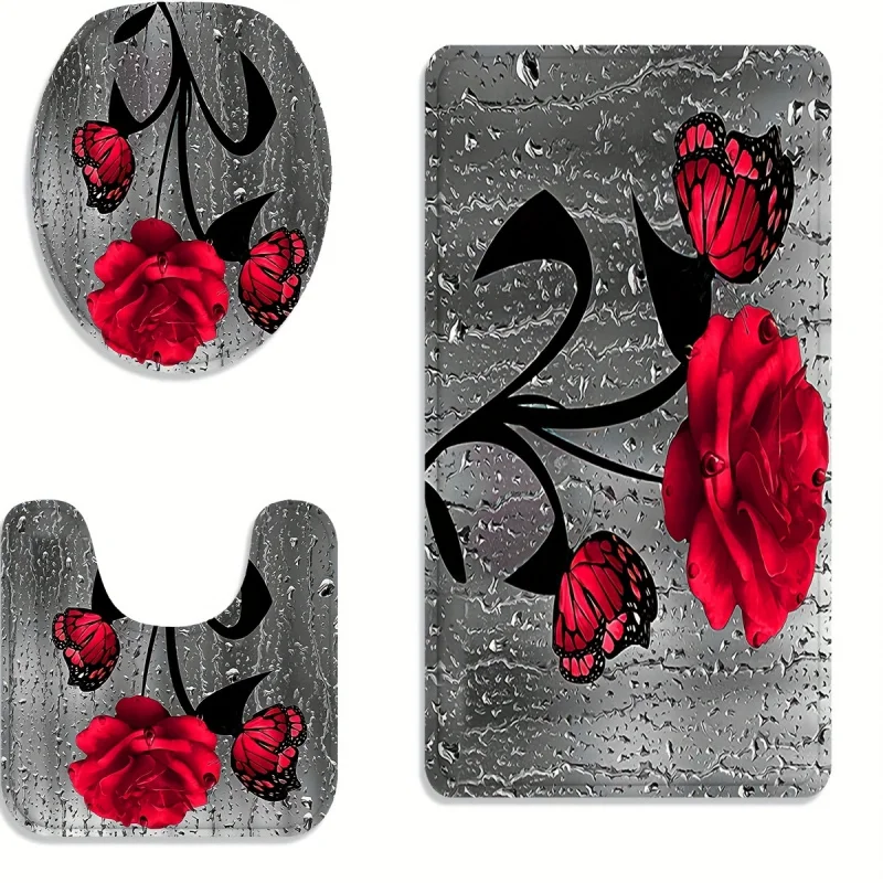 Plancher de toilette en fleur de rose et de glouton, 3 pièces, non ald, épais, HOAbsorbant, Polymères de pied à séchage rapide