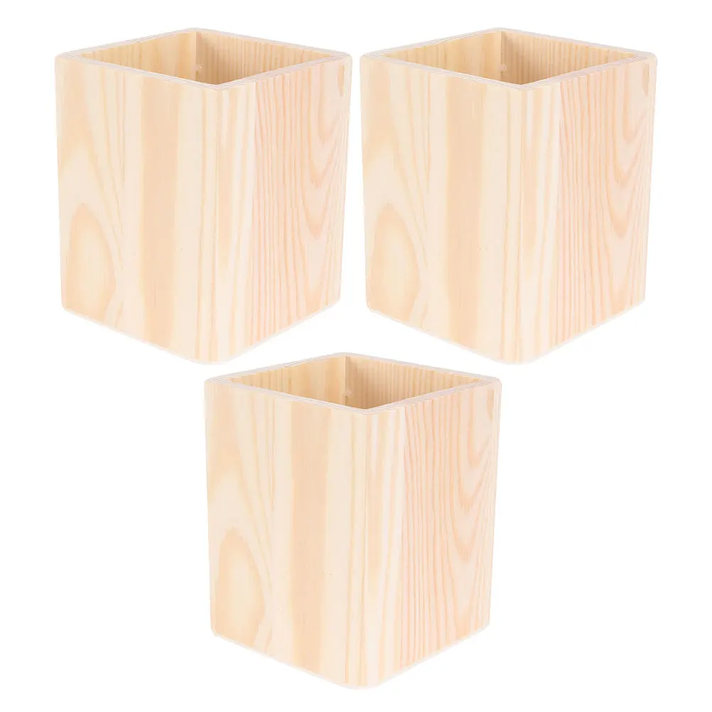 

3 Pcs Blank Painting Brush Holder Dip Pen Bucket Desktop Cup Display Stand Wooden