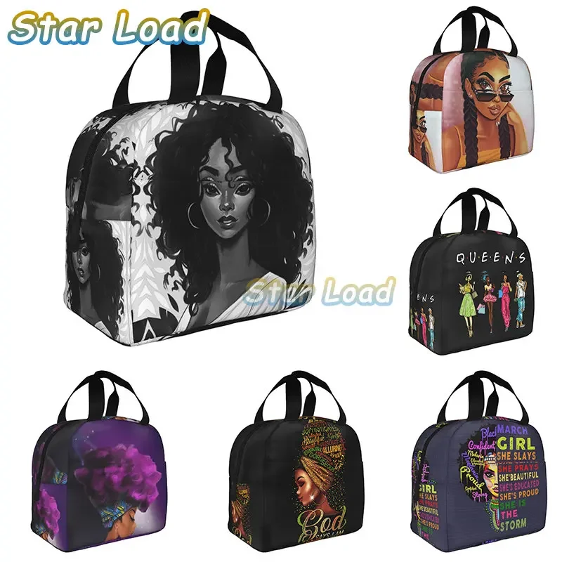 

African American Black Girl Lunch Bag Compact Tote Bag Reusable Lunch Box Container For Women Men School Office Work