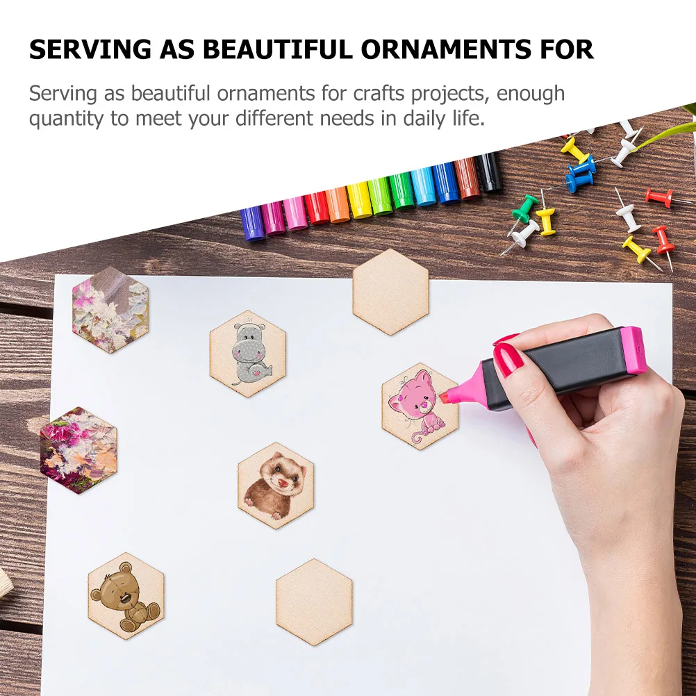 

Hexagon Wood Slices Natural Unfinished Wooden Chips Diy Crafts Material Smooth Surface Durable Wood Pieces For Decoration