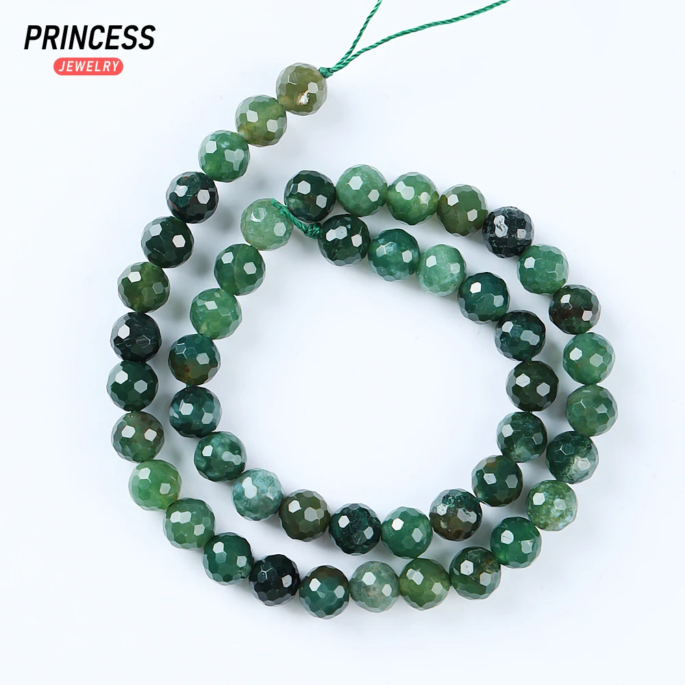 A++ Natural Moss Agate Faceted Beads for Jewelry Making Bracelet Necklace DIY Accessories Wholesale