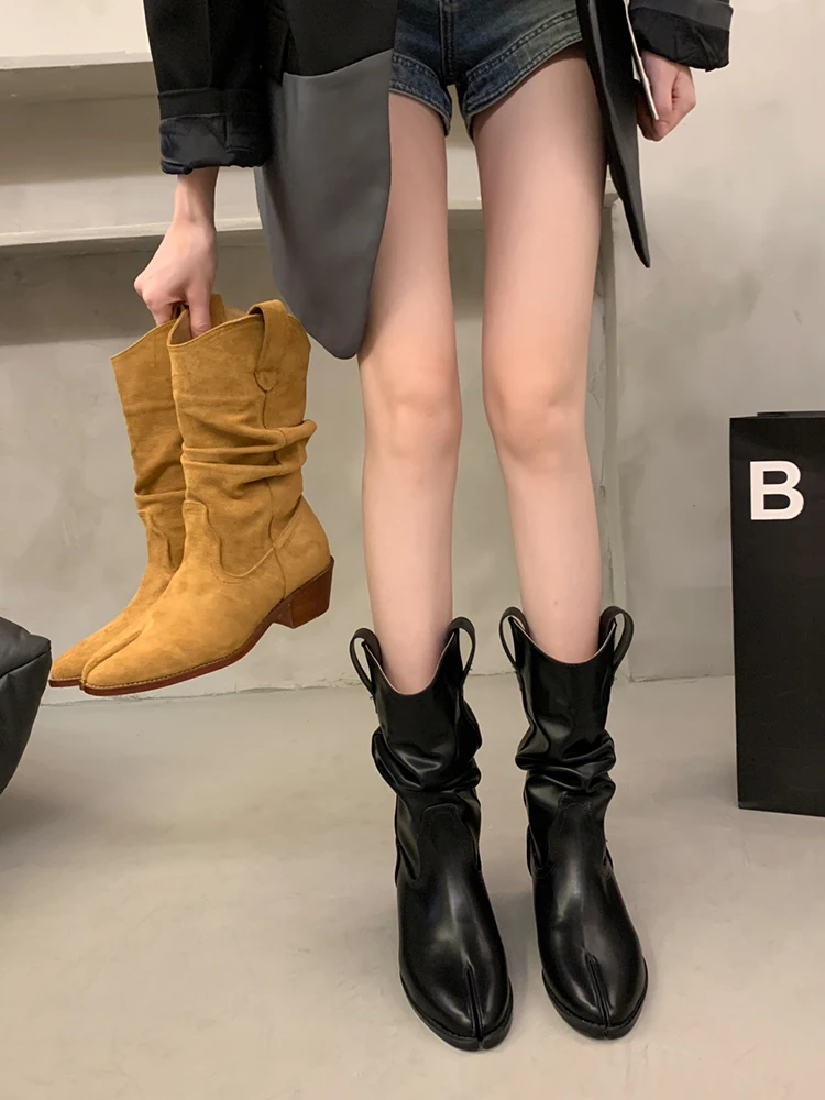 Buty płaski obcas buty rockowe buty damskie-damskie drewniaki kowbojskie gumowe damskie szpiczaste kopyto 2024 kostki wsuwane Retro Soli