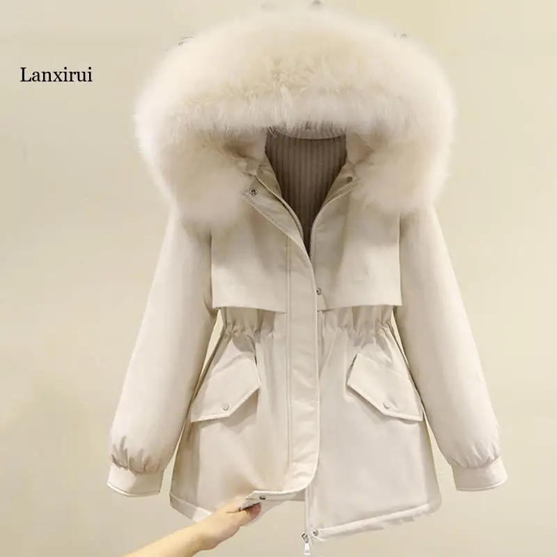 

2022 Cotton Padded Down Jacket Women Mid-length New Style Winter Hooded Winter Jacket Coat Loose Down Parka