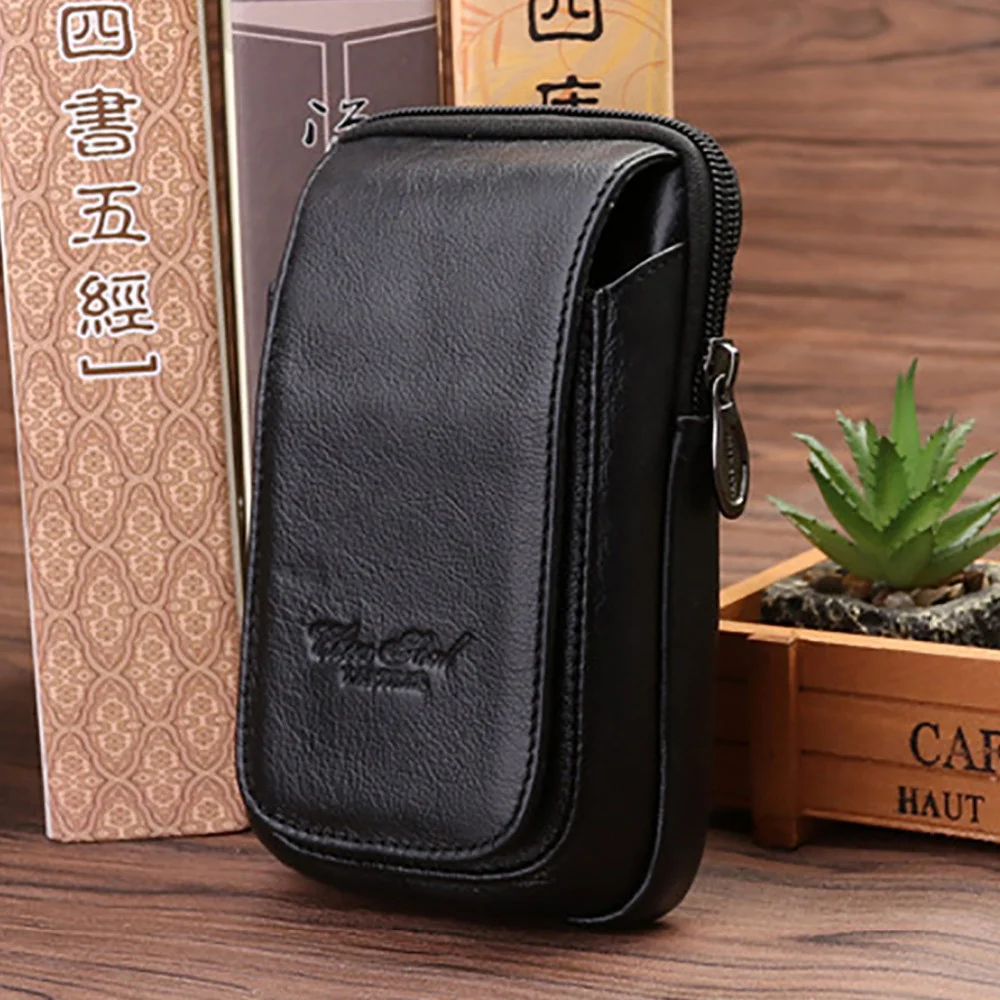 Men Genuine Leather Waist Hook Belt Pack Bag Wallets Cowhide Card Holder Coin Purse Cell/Mobile Phone Case Cigarette Fanny Bags