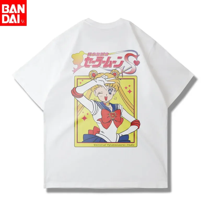 

Футболка оверсайз с ретро-принтом Сейлор Мун Усаги Цукино, белая, летняя, 2026, уличный стиль, аниме-графика, для женщин и мужчин