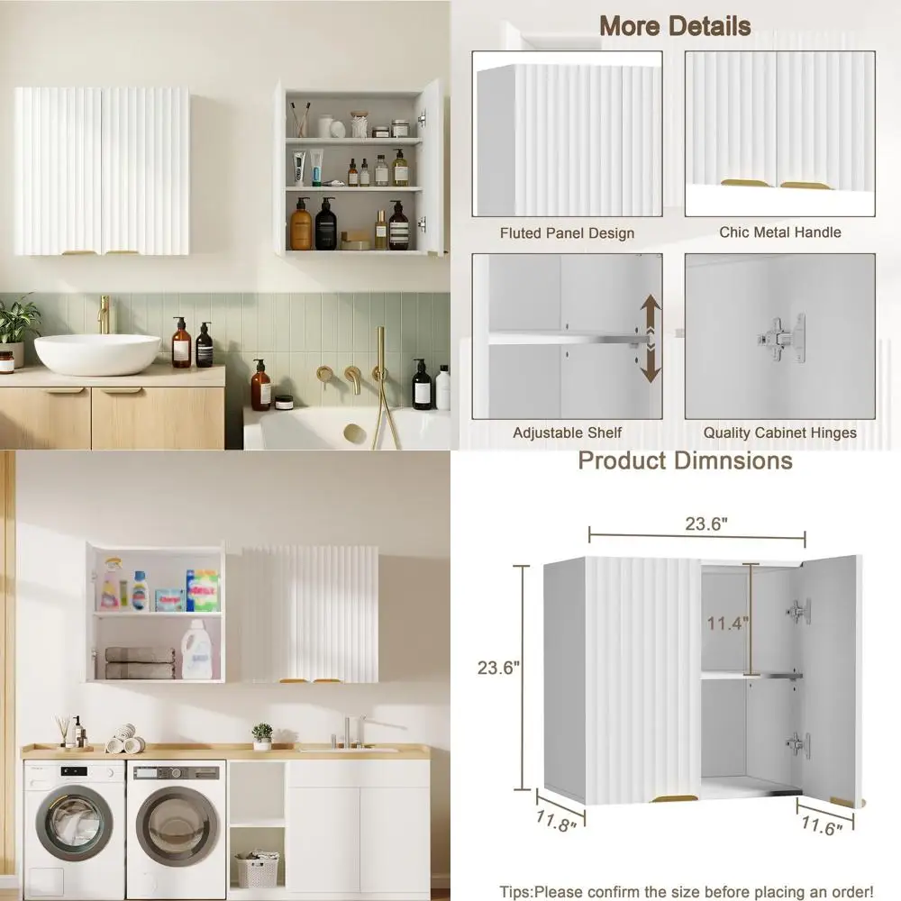 

White Double Door Storage Cabinet for Bathroom, Kitchen, Laundry, and Garage