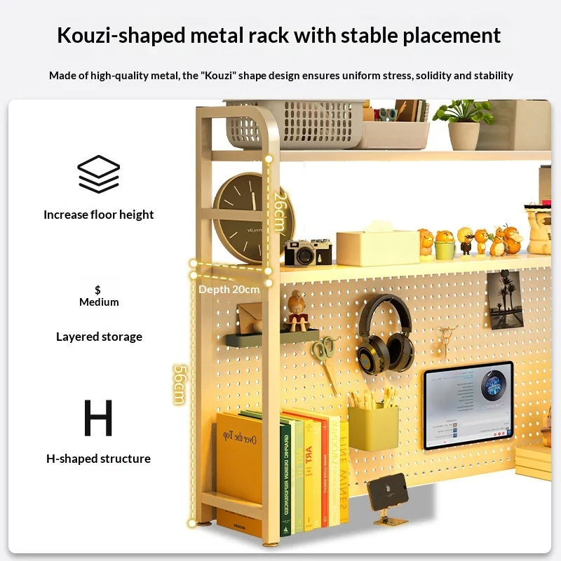 【Hot】Iron Desktop Pegboard Bookshelf Multi Tier Desk Organizer Storage Shelf Student Computer Workstation Tidy Rack Cabinet Furn