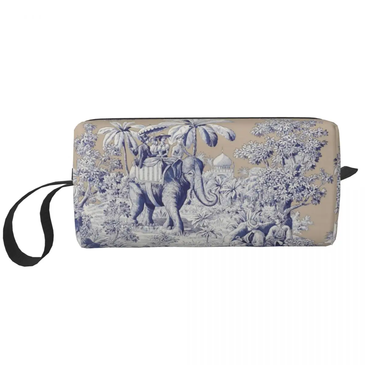 Navy Blue Toile De Jouy French Motif Pattern Cosmetic Bag Women Fashion Big Capacity Makeup Case Beauty Storage Toiletry Bags