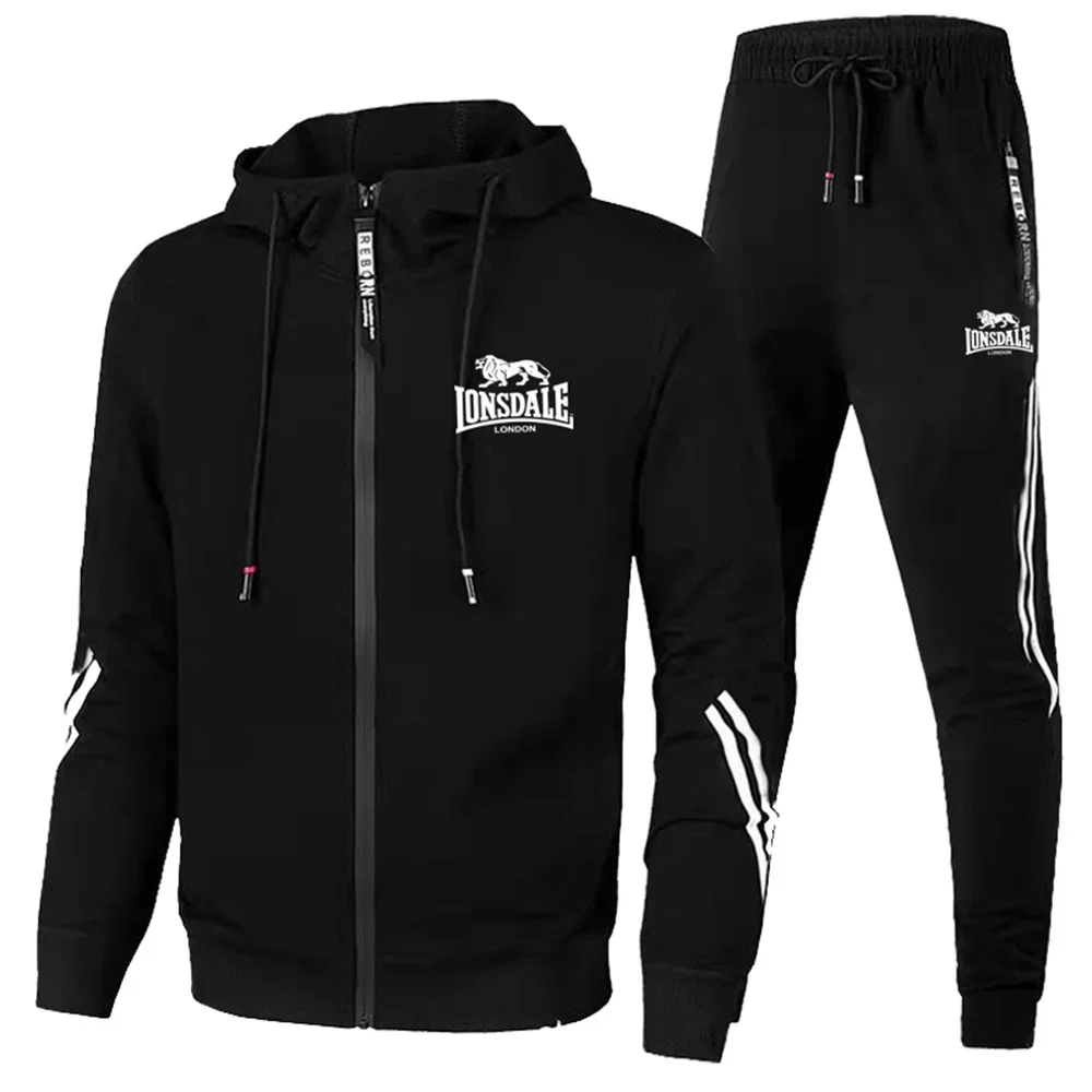 Lonsdale-Conjunto de deportes al aire libre para hombre, Sudadera con capucha de dos piezas con cremallera y Logo, ropa informal para correr al aire