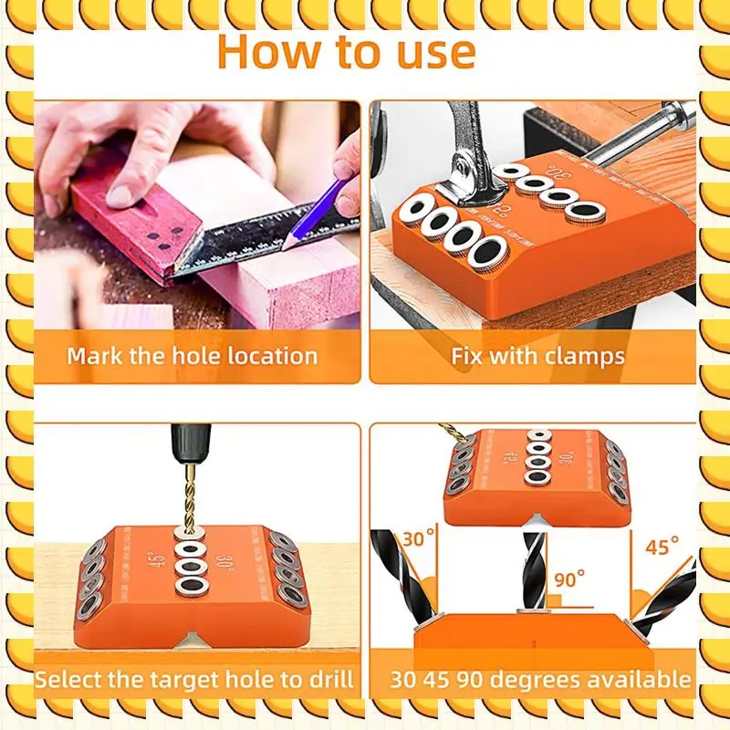 

BAAU Drill Guide 30 45 90 Degree Angle 4 Size Drill Hole Lag Screw Drill Template Jig For DIY Wood Crafts Stair Wire Handrail Du