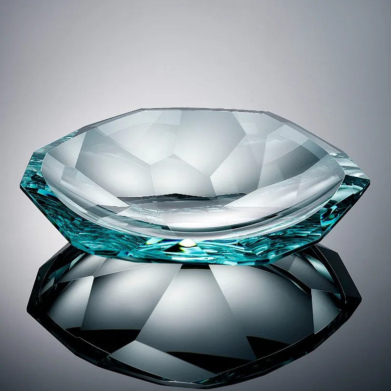 K9 Creative Blue Crystal Glass Fruit Bowl Light Luxury Candy Snack Tray Lead Free Thickened Home Decor Storage for Living Room