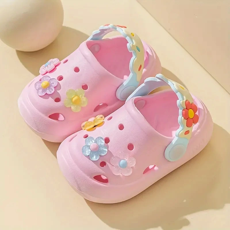 Trendy Cute Flower Decor Clogs For Girls, Breathable Non-slip Clogs For Indoor Outdoor Beach, Spring And Summer