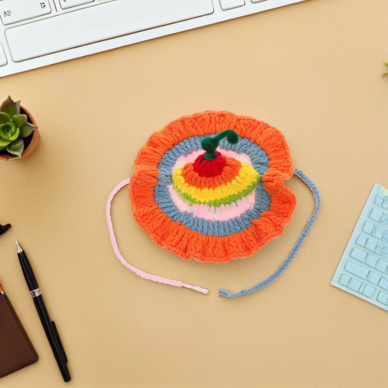 

Rainbow Knitted Cat Hat Cute Pet Headwear For Halloween Birthday Party Kitten Ear Hole Beanie Soft Feline Costume