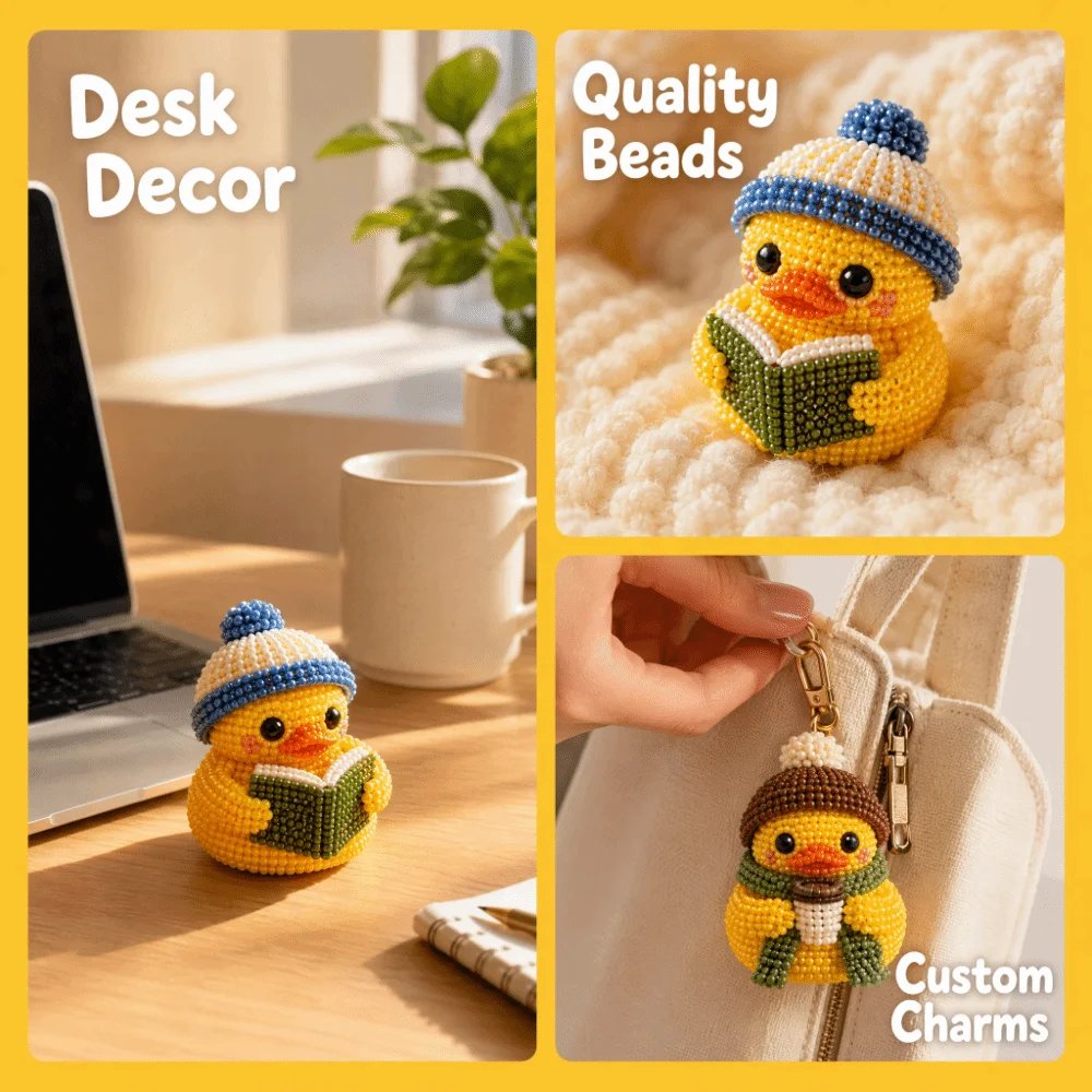 Tiny Beads 3D Beaded Duck Kit Animal Shape Creative Craft Handmade Bead Art Kit Cute Design 3D Beaded Ornament Set Gift Giving