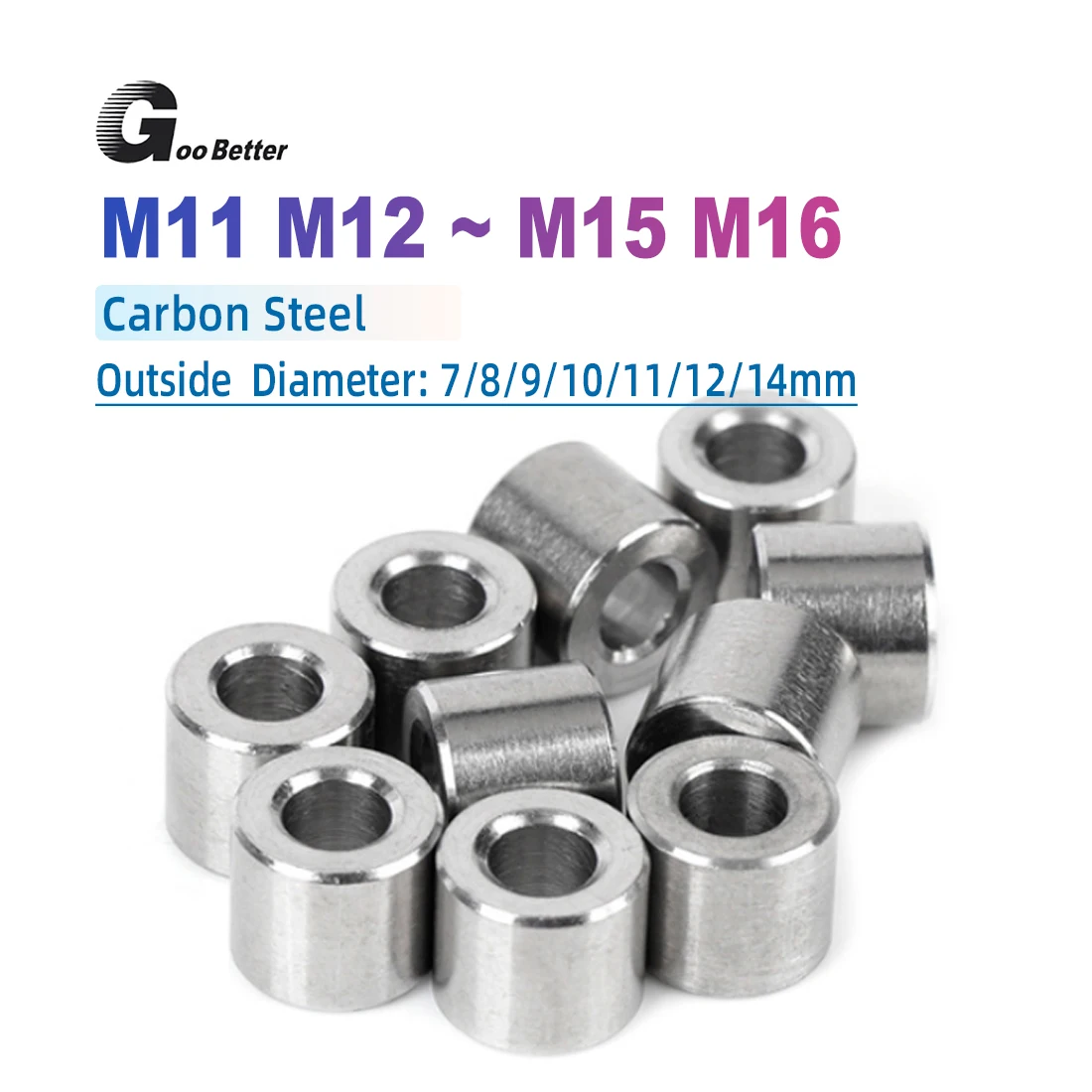 Carbon Steel M11 M12  ~ M16 Unthreaded Standoff Spacer Bushing Washer Round Hollow Gasket Sleeve Length 7mm ~ 40mm