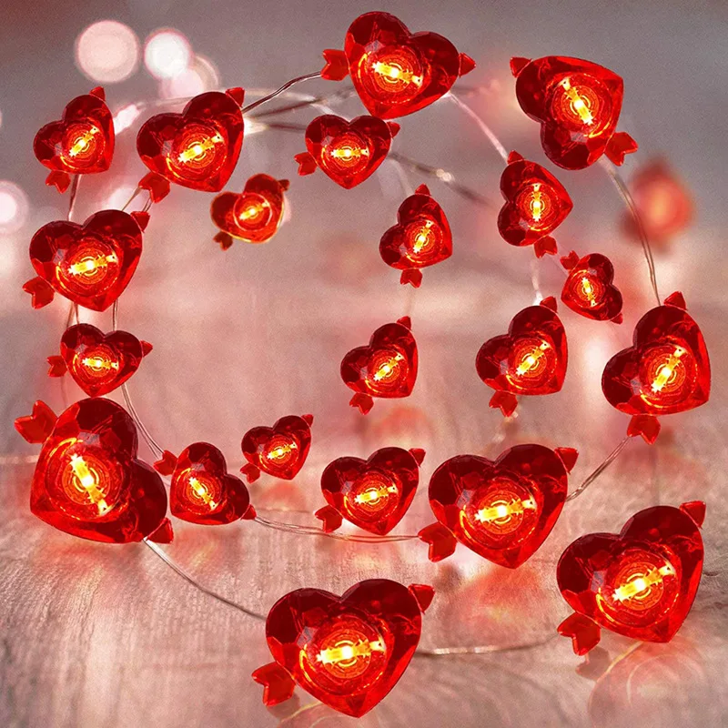 

2Meter Red Heart LED Light String for Valentine's Day/Wedding Gift Decorations Love Heart Fairy Lights Garland