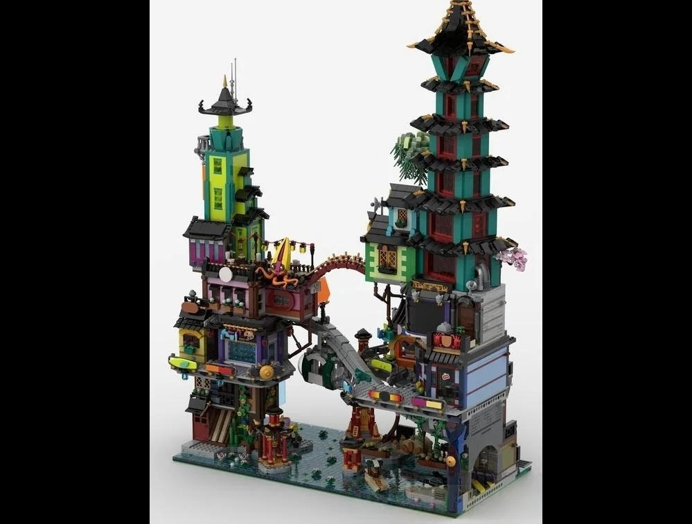 10643PCS MOC Oriental Urban Street View Architecture Building Blocks Multi-story City House Bricks DIY Assembly Collection Toy