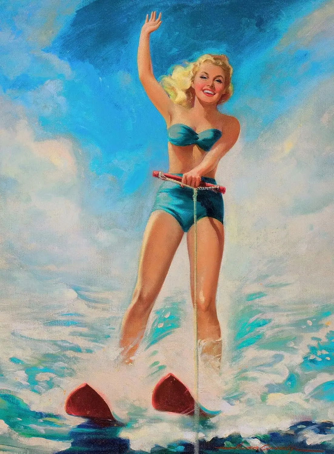 TYmall Wall Art Metal Hanging Sign 1940s Pin-Up Girl Water Skiing Poster Print Art Pin Up Vintage Retro Wall Tin Sign 8X12  sign