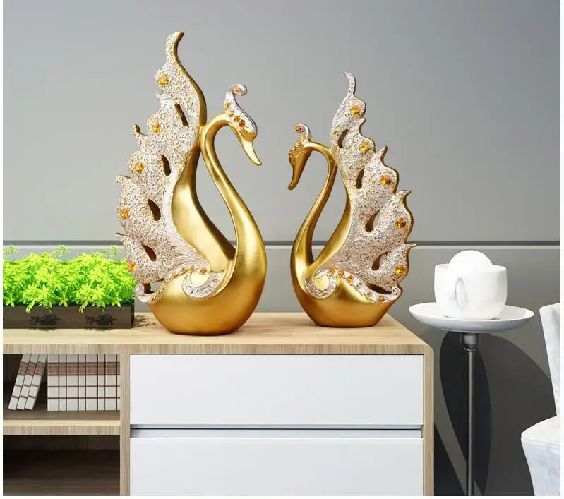 Imagem -02 - Europeu Resin Gold Swan Casal Ornamentos Artesanato Estatuetas Sala de Estar Mesa Hotel Escritório Mobiliário Desktop Arte Decoração