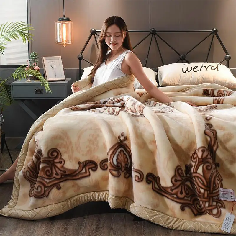 Korean Style Raschel Blanket Ultra Soft Warm Thick Fluffy Double Layer Polyester Multifunctional Bedspread Quilt No Shedding