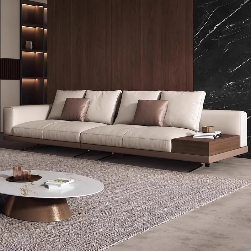 Suspended leather sofa, light luxury modern minimalist straight row three-person combination
