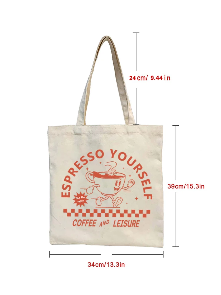 1pcs Espresso Retro Graphic Canvas Tote Bag Vintage Style Art Bag Luggage Bag Reusable Shoulder Bags Shopping Bag