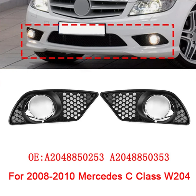 

ABS Black Car Front Bumper Fog Light Cover Lower Bezels Grille for Mercedes Benz C Class W204 2008-2010 A2048850353 A2048850253