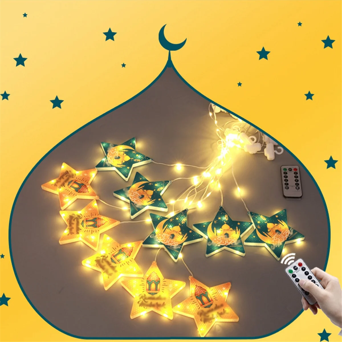 EID Mubarak Ramadaled Star Moon Colored Lights Strings Indoor Ambiance Decoration Hanukkah USB Curtain Light