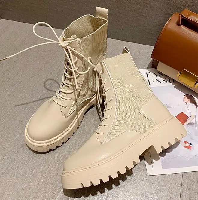 Ankle Boots for Women 2024 Spring Motorcycle Boots Thick Heel PlatfoAnkle Brm Shoes Woman Slip on Round Toe Fashion Boots