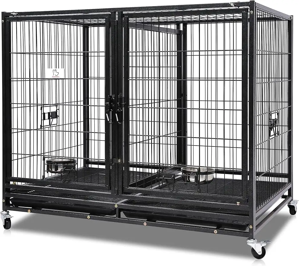 

43 inch Dog Crate Cage Kennel with Divider, Indestructible Dog Crate, Sturdy Design, Double Door and Removable Tray De