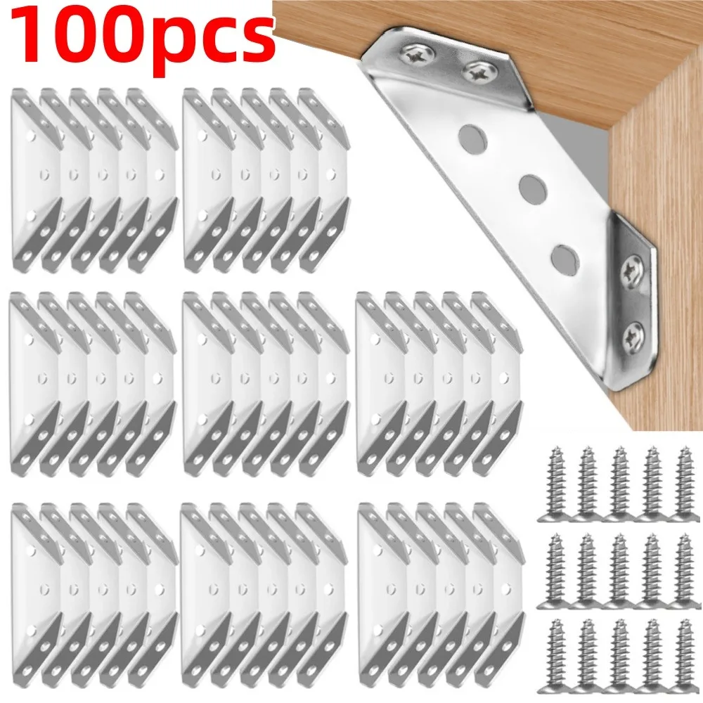 100Pc-12Pc Stainless Steel Angle Bracket Universal Furniture Right Angle Fixed Bracket Cabinet Trapezoidal Layer Board Connector