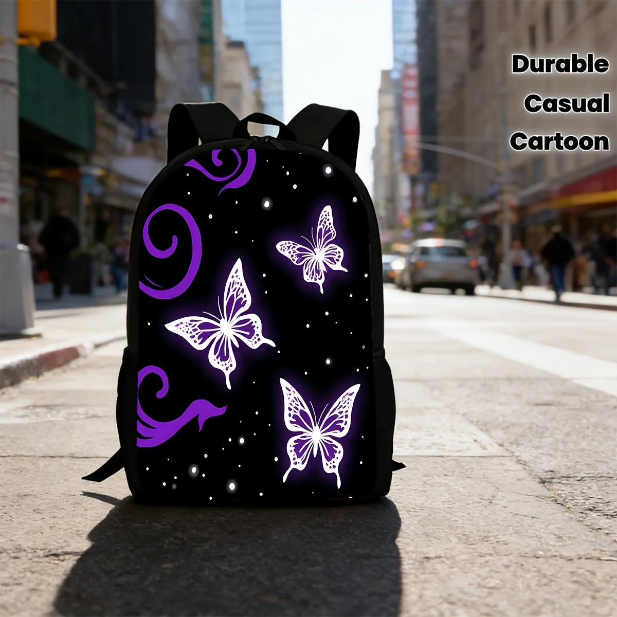 

Рюкзак с принтом бабочки, светящийся в темноте, новый модный рюкзак унисекс с двойной молнией, подходит для школы, повседневного стиля.