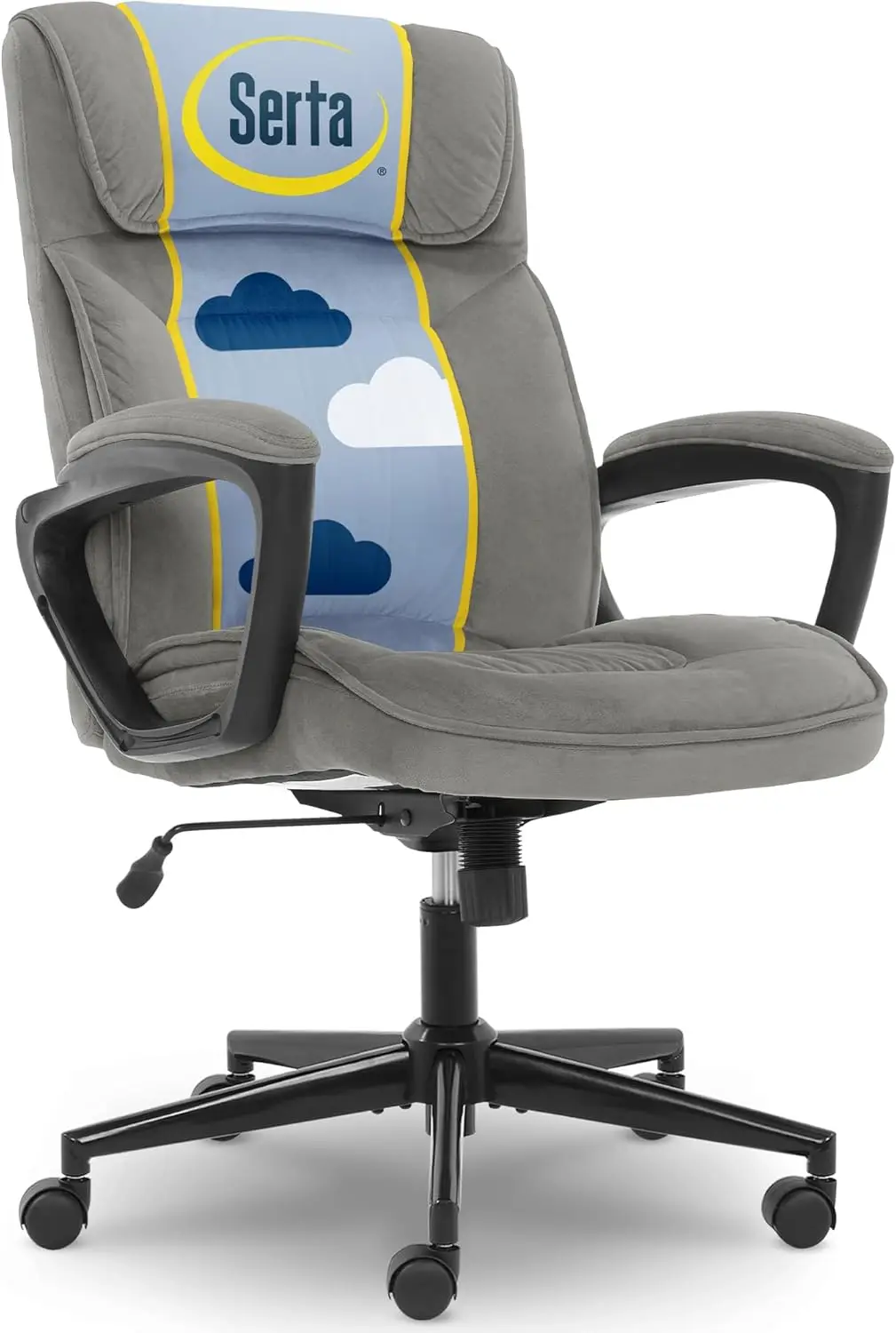 Serta Executive Office Chair Ergonomic Computer Upholstered Layered Body Pillows, Contoured Lumbar Zone, Base, Fabric, Black/Gre