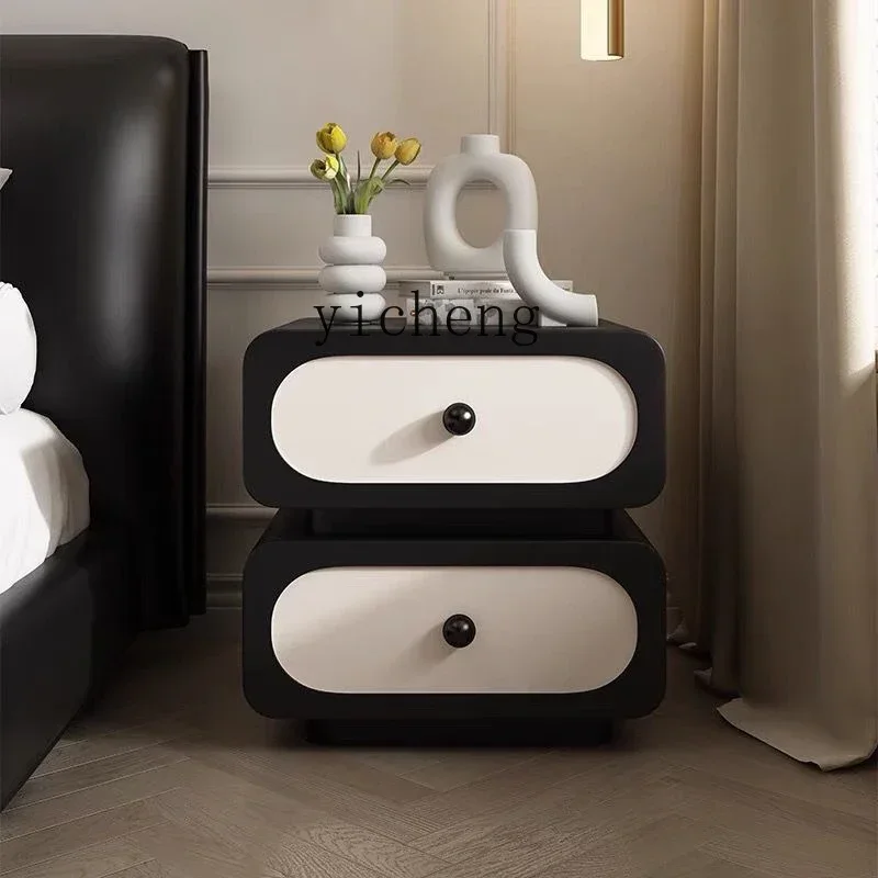 

Solid Wood Bedside Table Bedroom Storage Cabinet Black Leather Bedside Storage Cabinet
