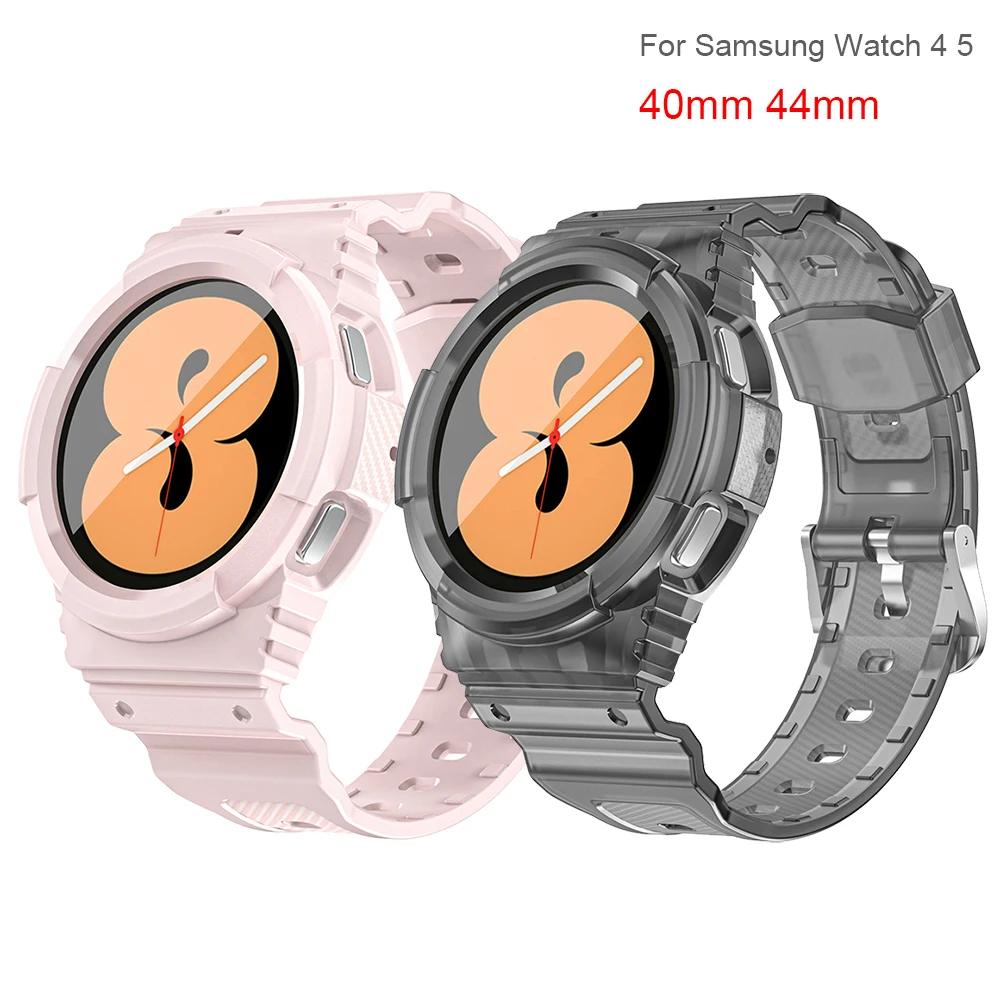 Shockproof TPU Band With Case For Samsung Galaxy Watch 5 40mm 44mm Sports Wrist Bracelet Strap Loop For Watch 4 40 44mm Case