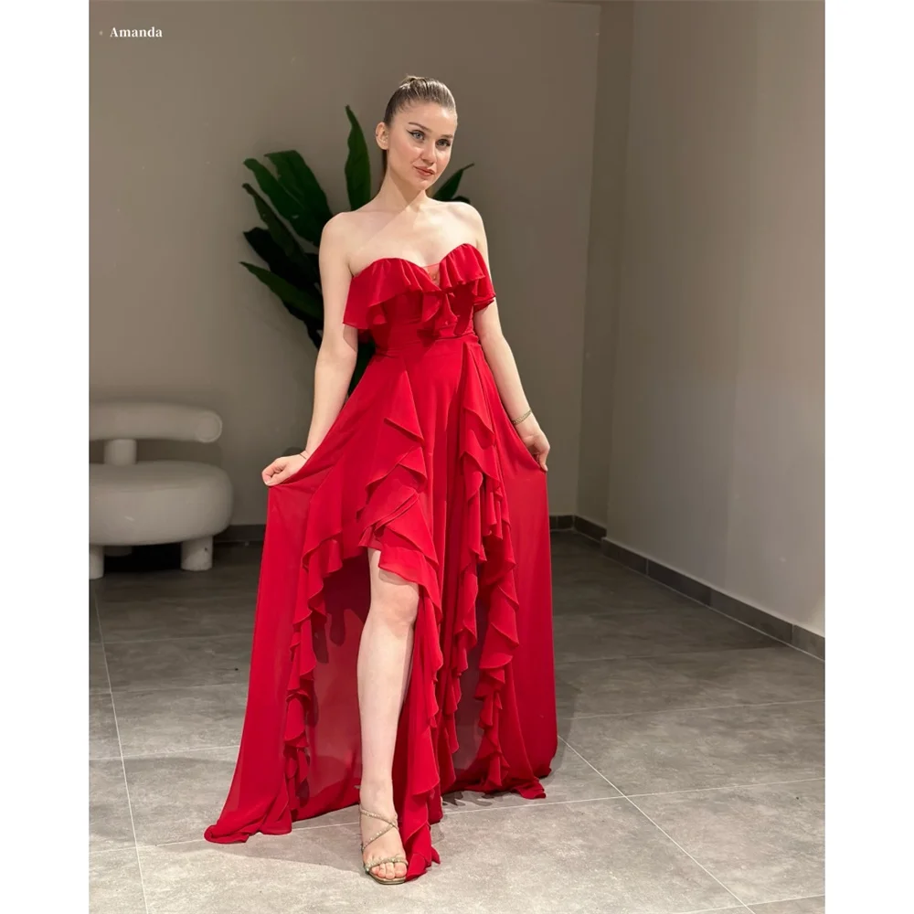 

Amanda Customized Tiered Ruffle Side High Split Prom Dress Long Floor-Length vestidos de noche Strapless Sleeveless Party Dress