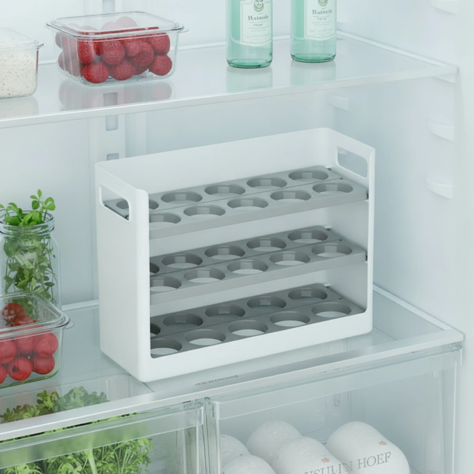 Egg Organizer with Handles Space-Saving Egg Storage Box Multi-Layer Compact for Refrigerator, Fridge Door