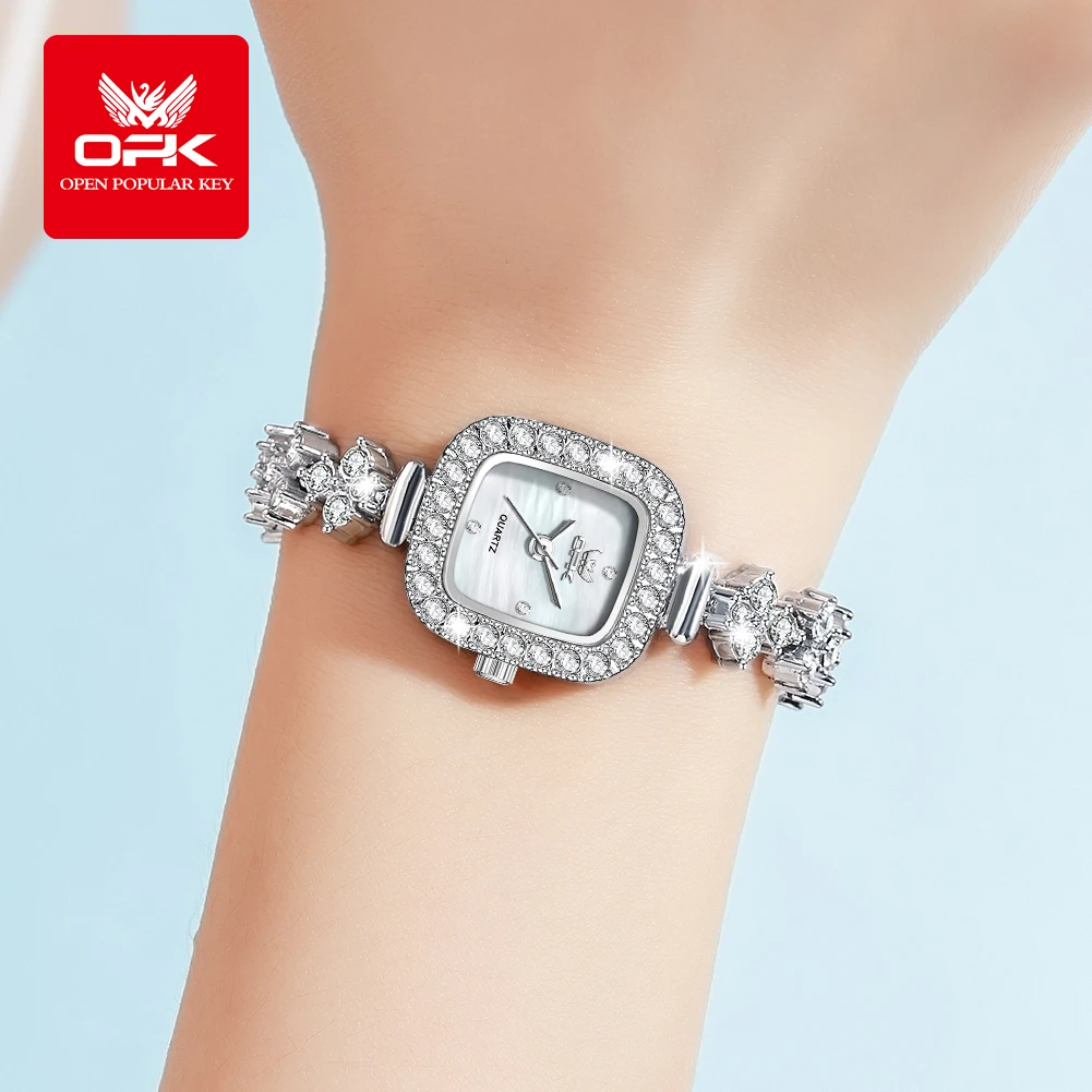 OPK 6058 New Women Watch Luxury Diamond Square Quartz Movement Stainless Steel Watch Original Diamond Fashion Dress Women Watch