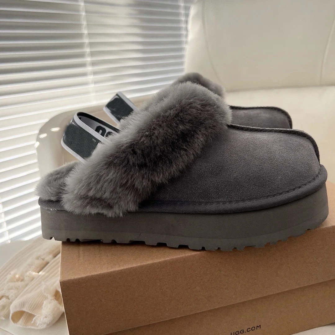 

2024 shoes women slippers slides furry paltform winter flat wool high quality Ankle leather fur ladies