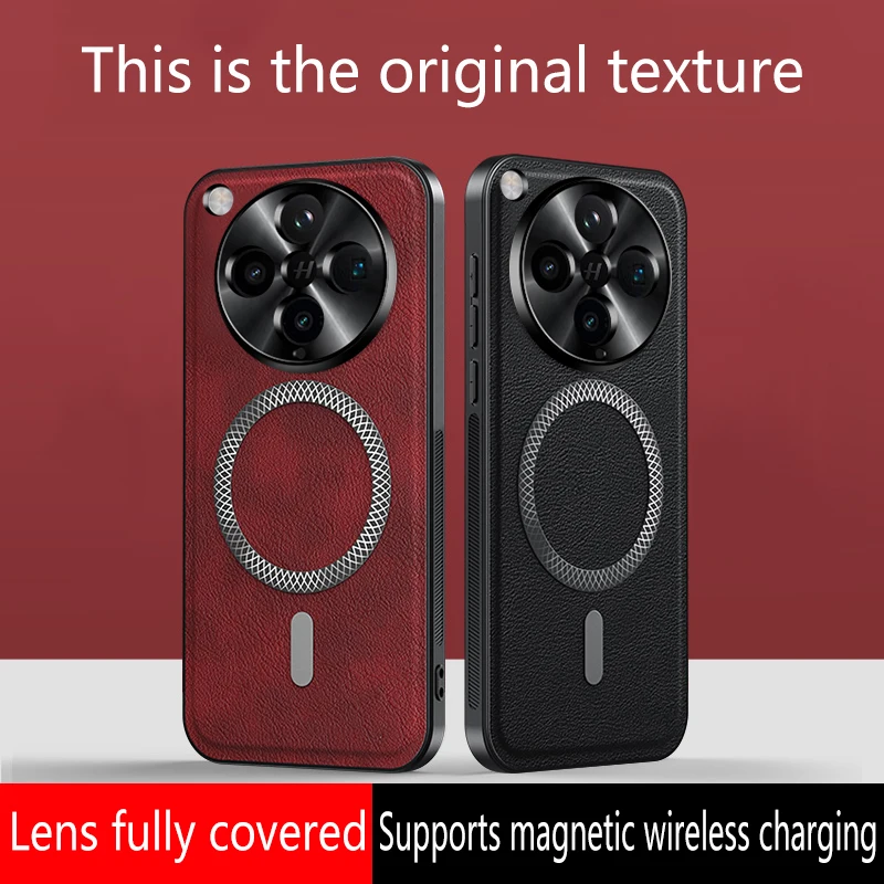 Capa de telefone luxuosa de couro pu para oppo find x8 ultra x8 pro x8s x8s + magsafe anel de metal magnético proteção de lente capa à prova de choque