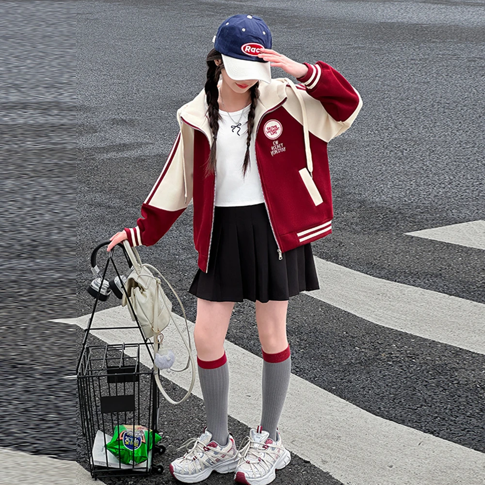 Loose Fit Baseball Jacket Women's Spring Autumn Thin Korean Style Middle School Student Cardigan Sweatshirt Embroidered Zipper