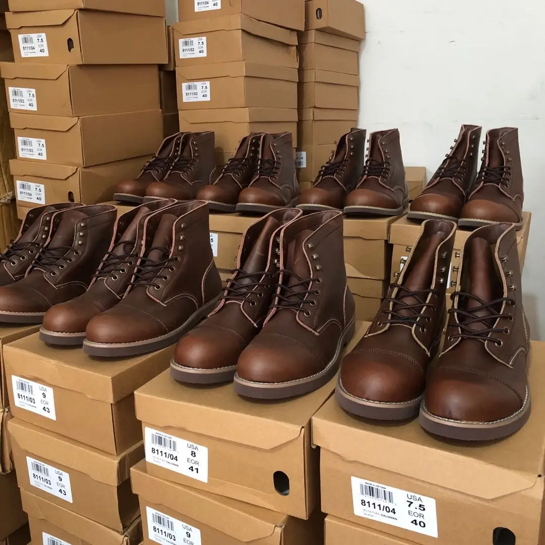 

Сапоги десантника Hanrted, повседневные рабочие ботинки в американском стиле ретро с верхним слоем, мужские кожаные ботинки с тяжелым шитьем и круглым носком