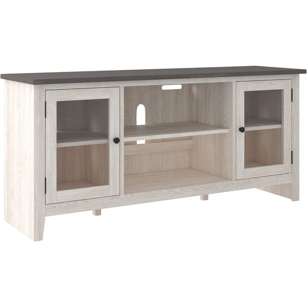 

Dorrinson Farmhouse Style TV Stand with Built-In Fireplace, Accommodates 58" TVs, Whitewashed Finish