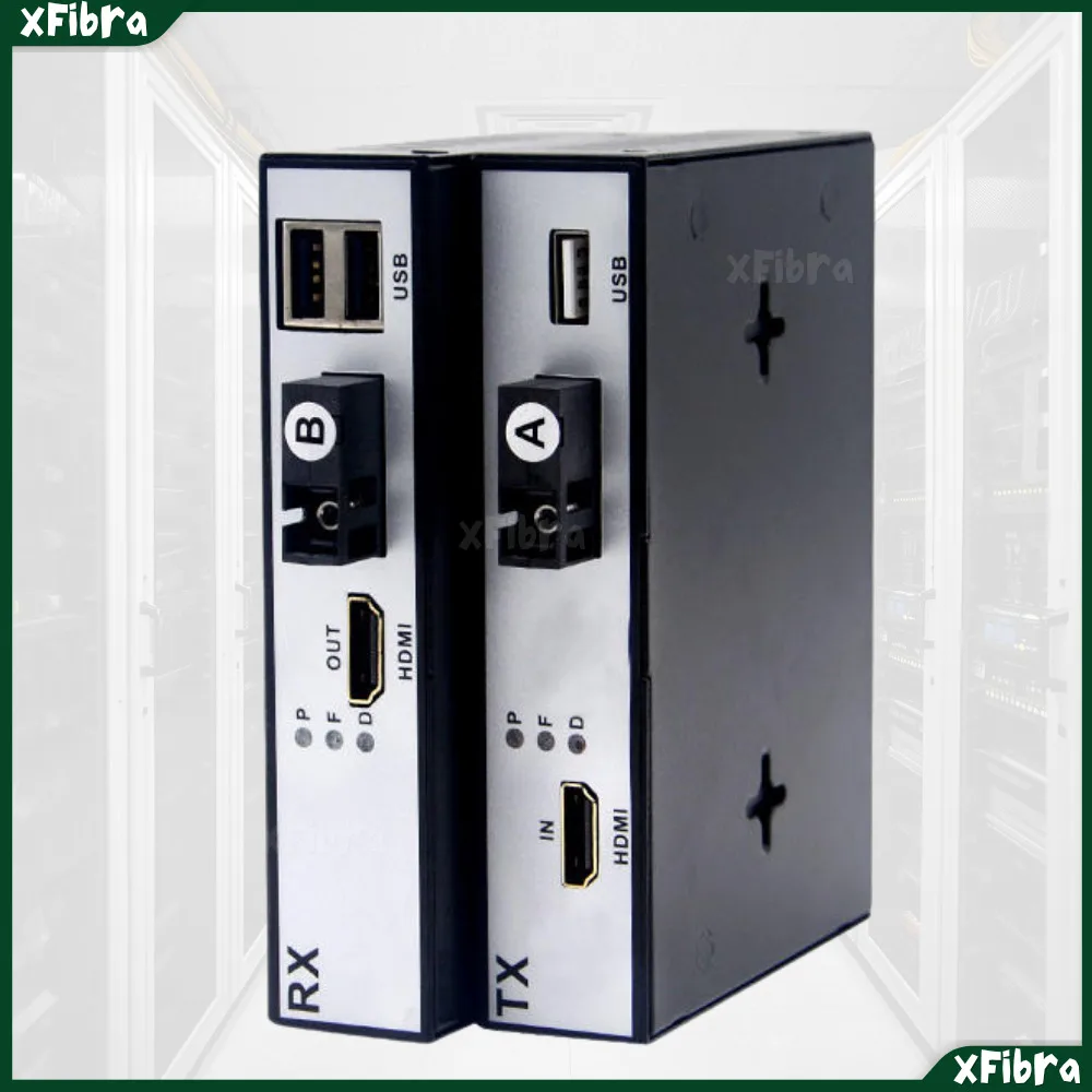 1 Para Konwerterów HDMI-USB 1080P z HDMI+Local Loop Out+USB Dual Use, Światłowodowy Przedłużacz 20KM SC, Transceiver Wideo